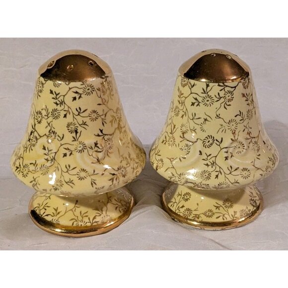 22 Kt Gold Sugar Bowl Creamer Salt & Pepper Shaker MCM Guaranteed Yellow Vtg USA - Picture 3 of 16